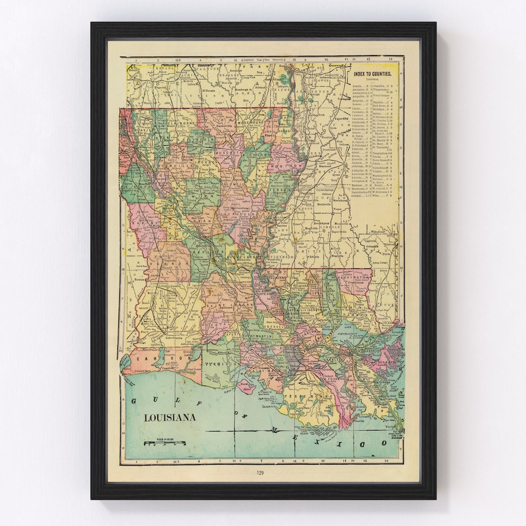 Louisiana Map 1909 Old Map of Louisiana Art Vintage Print Framed Wall ...
