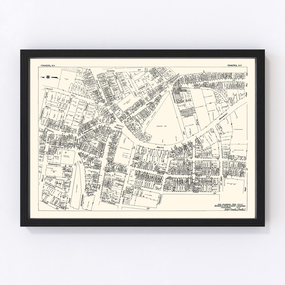 Yonkers Map 1929 Old Map of Yonkers Business Section New York Art