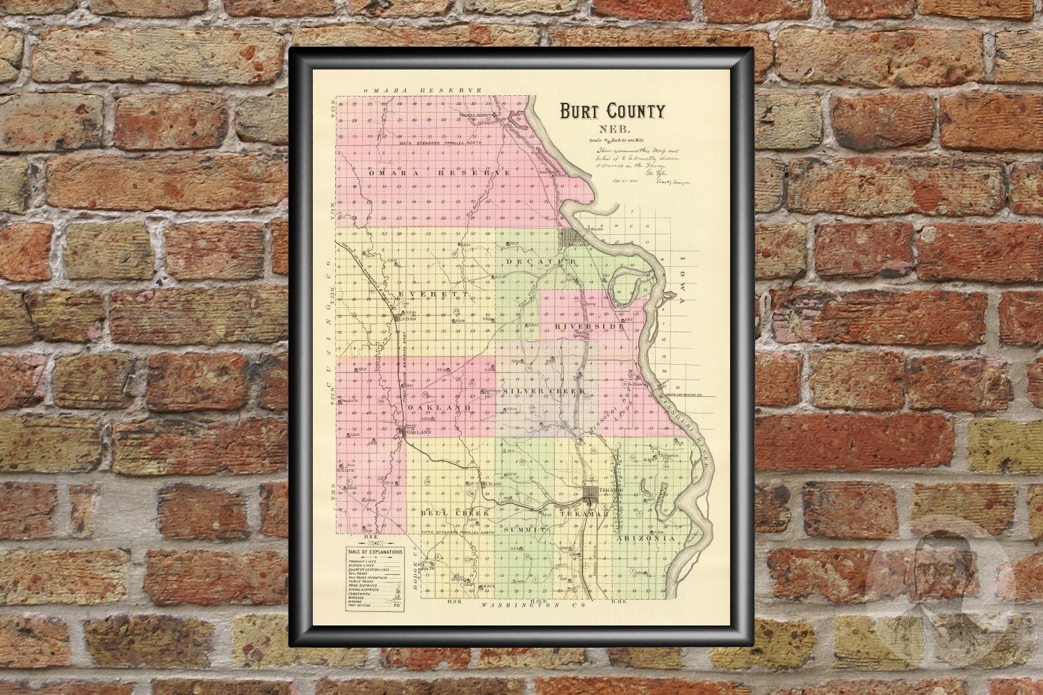 Vintage Burt County NE Map 1885 Old Nebraska Map Historical Etsy