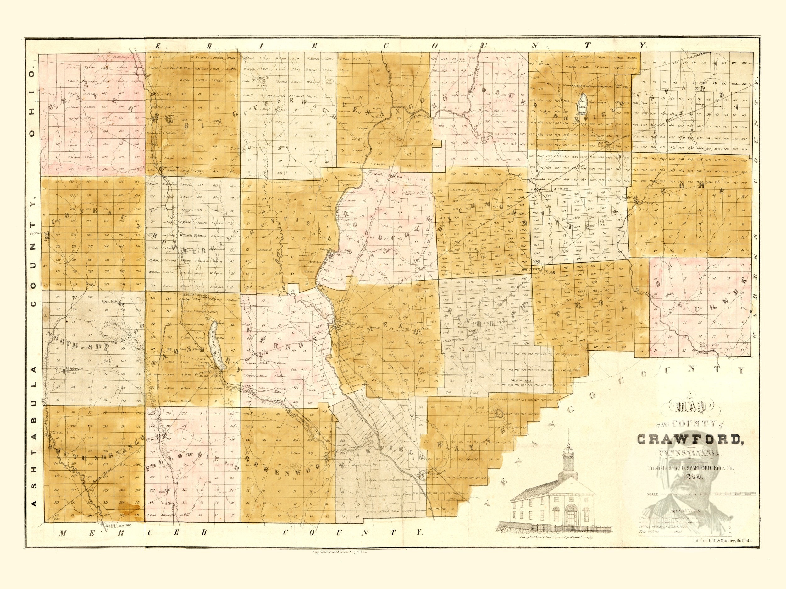 Crawford County Pennsylvania Vintage Map From 1839 Old Etsy