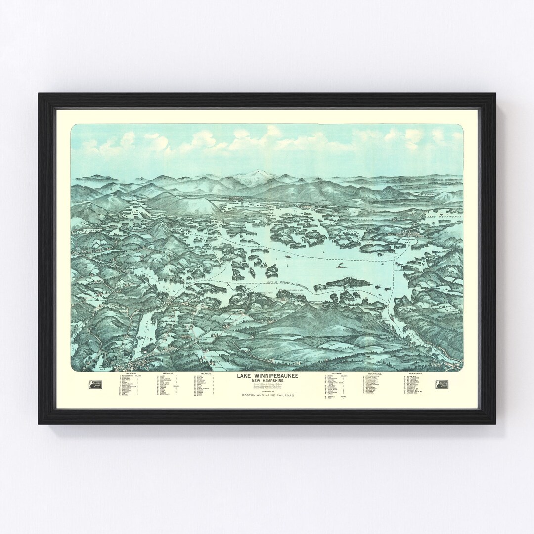 Lake Winnipesaukee Map 1903 Old Map of Lake Winnipesaukee Art Vintage