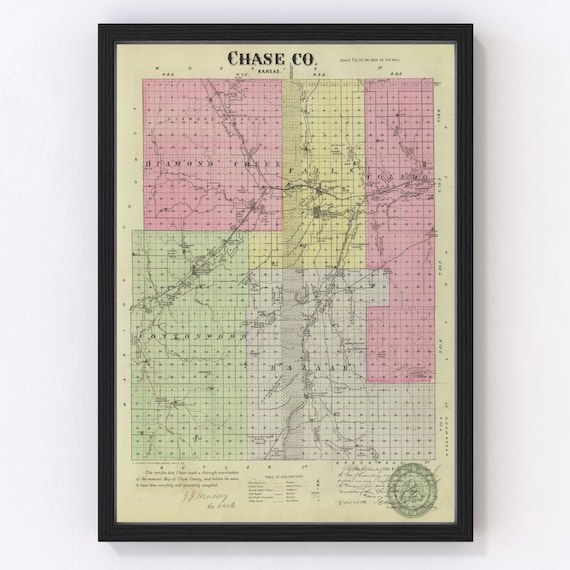 Chase County KS Map 1887 Old Map of Cottonwood Falls Kansas Etsy