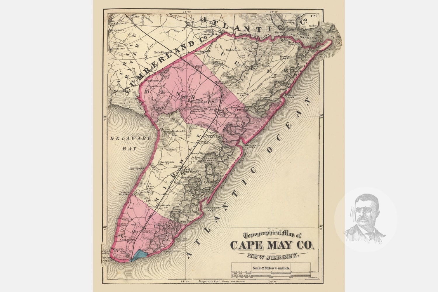 Vintage Cape May County NJ Map 1872 Old New Jersey Map Etsy