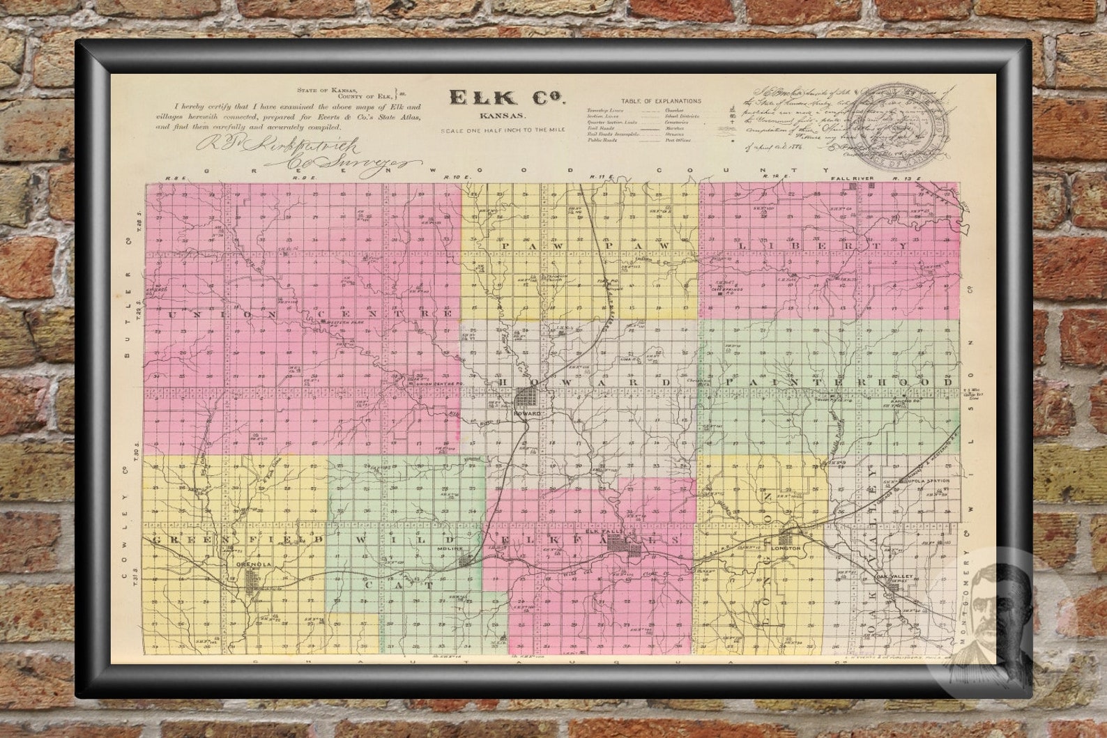 Vintage Elk County KS Map 1887 Old Kansas Map Historical Etsy