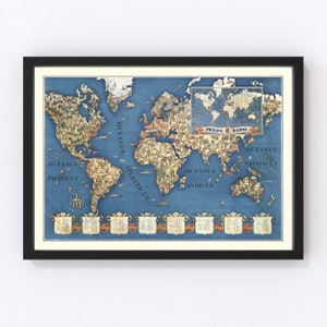 World Map 1935, Vintage World Map, Old World Art, Wall Art Gift for World History Lovers Retro Decor