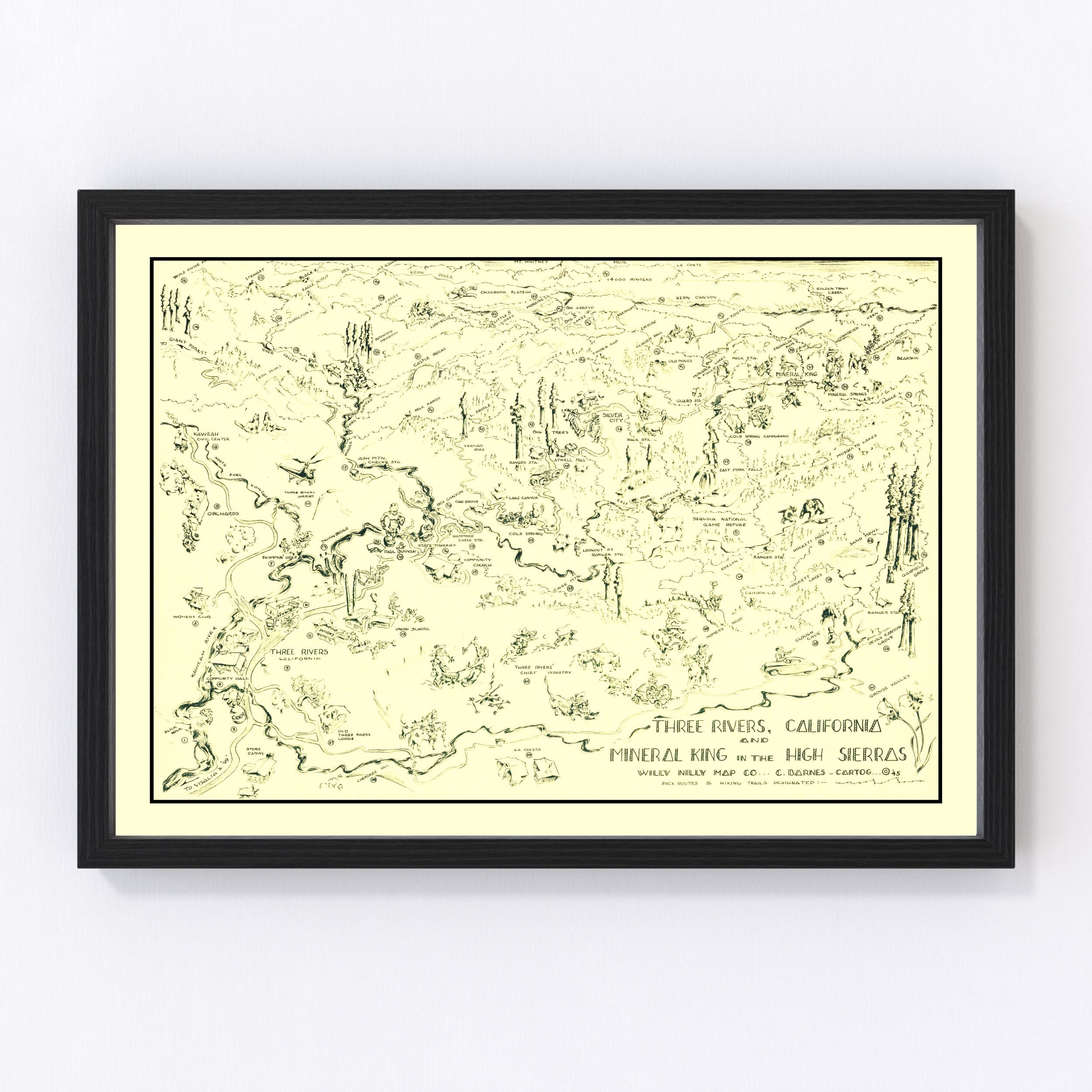 Three Rivers Map 1945 Old Map of Three Rivers California Art - Etsy