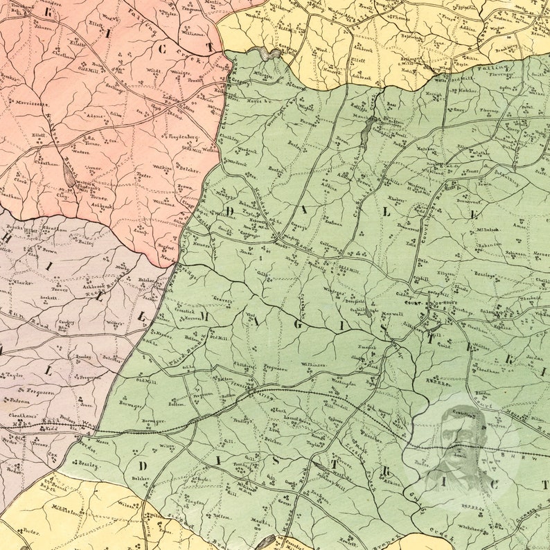 Chesterfield County Virginia Vintage Map From 1888 Old Etsy