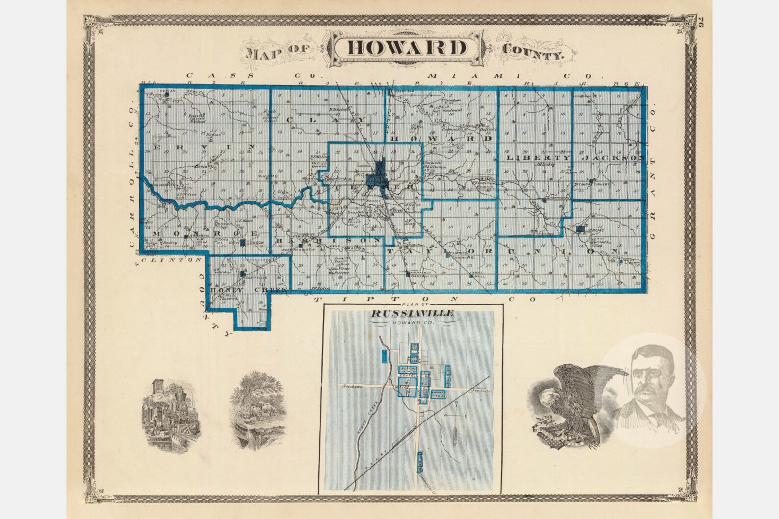 Vintage Howard County IN Map 1876 Old Indiana Map Etsy