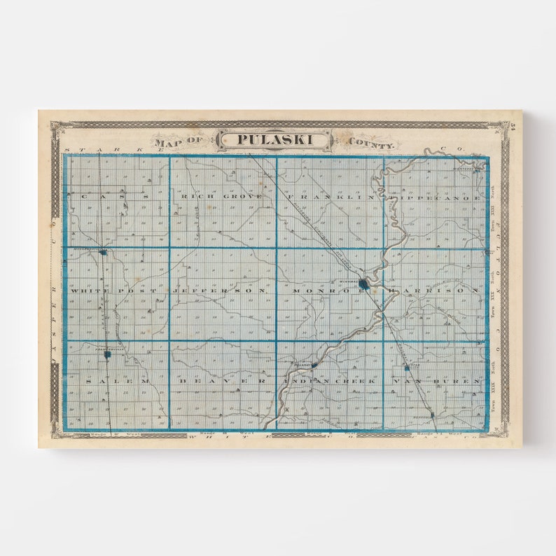 Pulaski County IN Map 1876 Old Map of Winamac Indiana Art Etsy