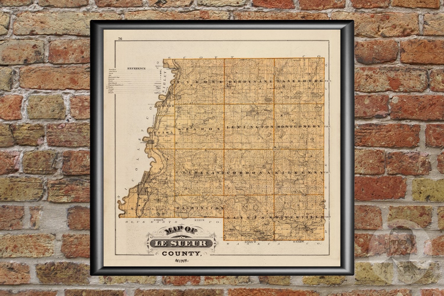 Vintage Le Sueur County MN Map 1874 Old Minnesota Map Etsy