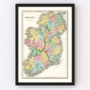 Ireland Map 1827, Vintage Ireland Map, Old Ireland Art, Wall Art Gift for Ireland History Lovers Retro Decor