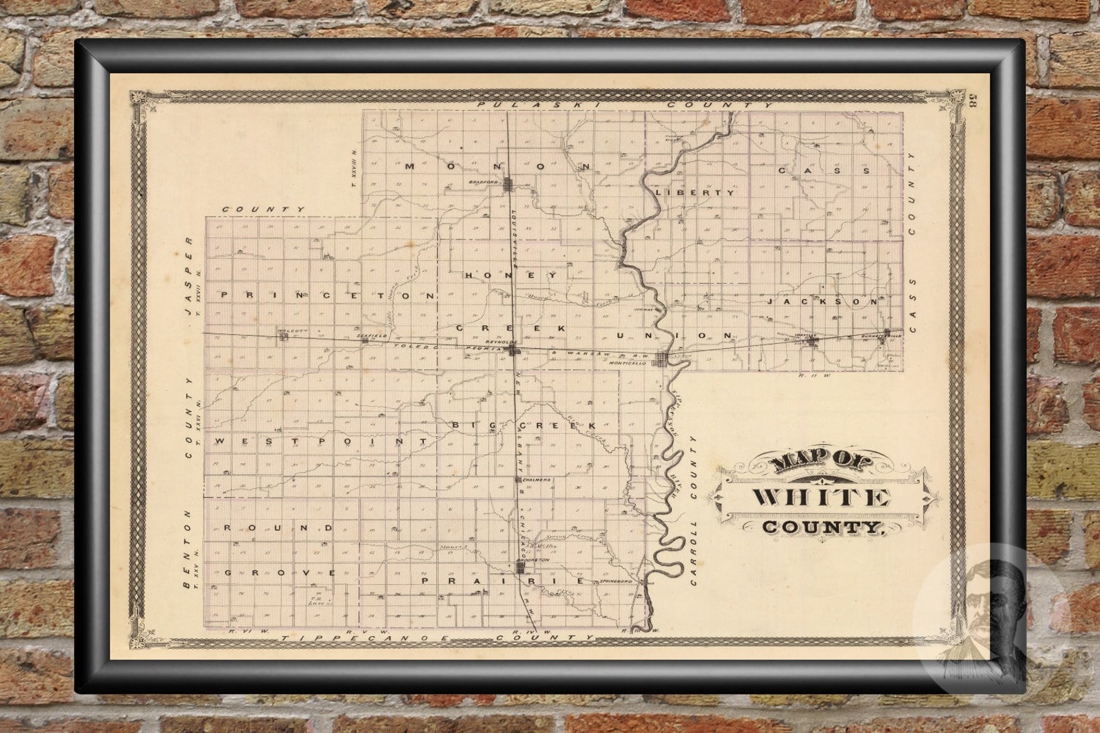 Vintage White County IN Map 1876 Old Indiana Map Historical Etsy