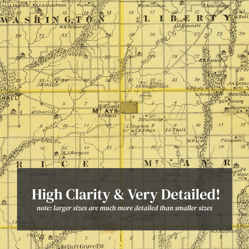 Ringgold County IA Map 1875 Old Map of Mount Ayr Iowa Art Etsy