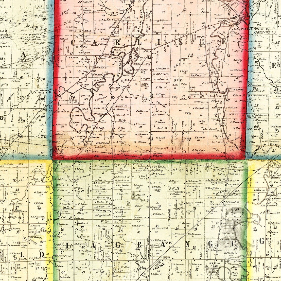 Lorain County Ohio Vintage Map From 1857 Old County Map Art - Etsy