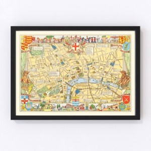 London Map 1938, Vintage London Map, Old London Art, Wall Art Gift for London History Lovers Retro Decor
