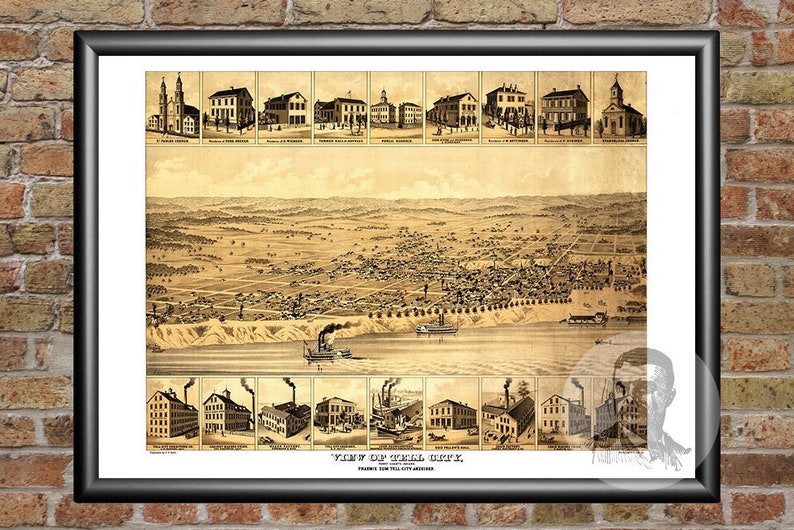 Vintage Tell City Map 1870 Old Map of Tell City Indiana Etsy