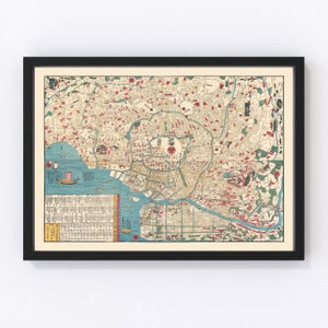 Tokyo Map 1854 - Old Map of Tokyo Japan Art Vintage Print Framed Wall Art Canvas Portrait History Genealogy Travel Ancestry