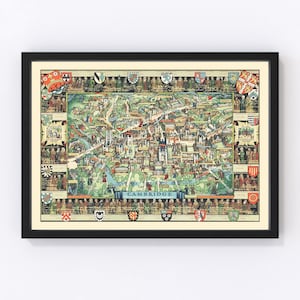 Cambridge Map 1948, Vintage Cambridge Map, Old Cambridge Art, Wall Art Gift for Cambridge History Lovers Retro Decor