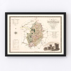 Nottingham England Map 1831, Vintage Nottingham England Map, Old Nottingham England Art, Wall Art Gift for Nottingham England History Lovers