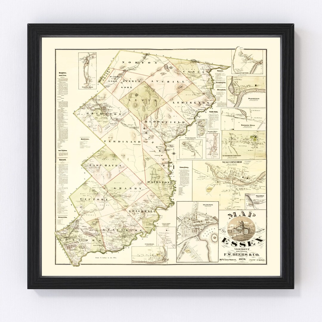 Essex County Vermont Map 1878 Old Map of Essex County Vermont Art