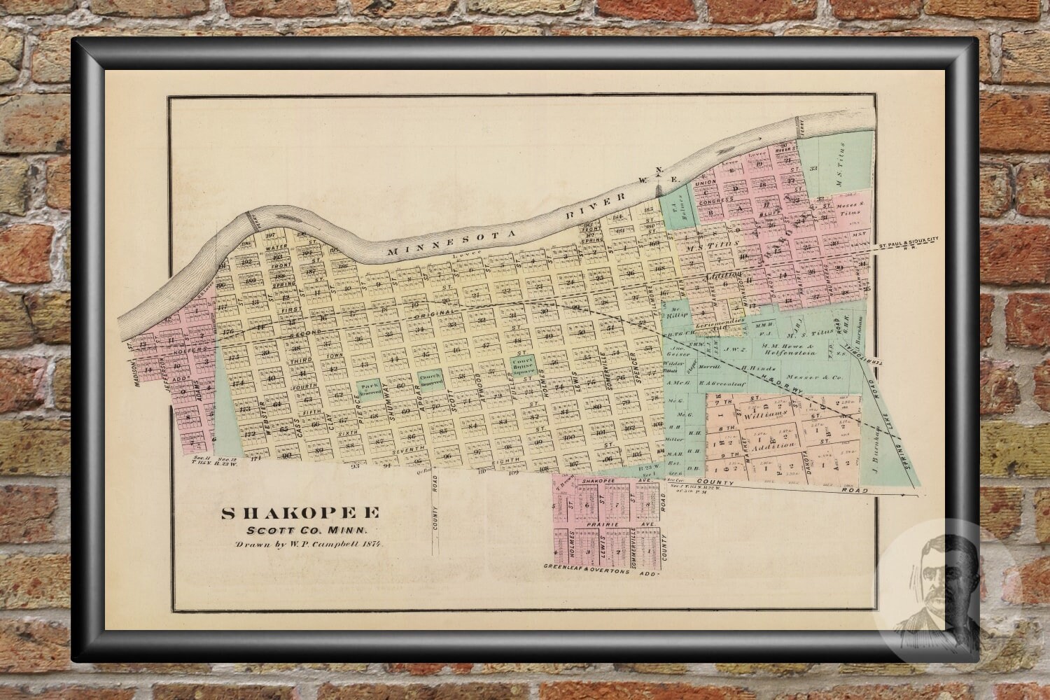 Vintage Shakopee Map from 1874 Old Minnesota Map Historic Etsy