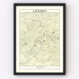 London Map 1901, Vintage London Map, Old London Art, Wall Art Gift for London History Lovers Retro Decor
