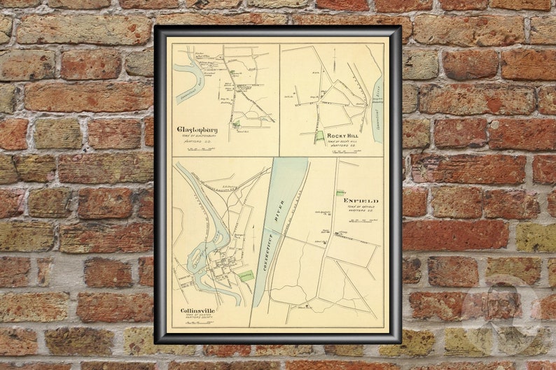 Vintage Collinsville Map from 1893 Old Connecticut Map Etsy