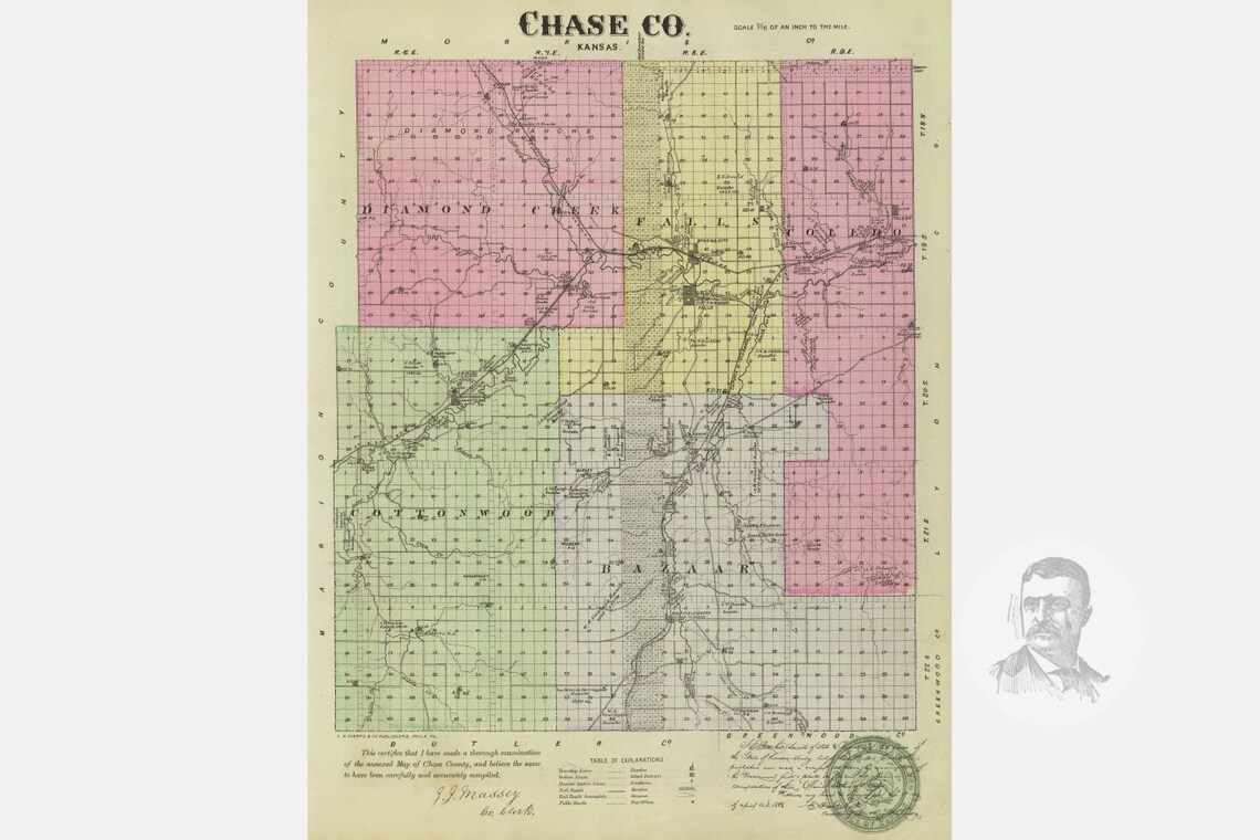 Vintage Chase County KS Map 1887 Old Kansas Map Historical Etsy