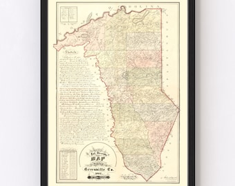 Greenville County South Carolina Map 1882 - Old Map of Greenville County South Carolina Art Vintage Print Framed Canvas Portrait History