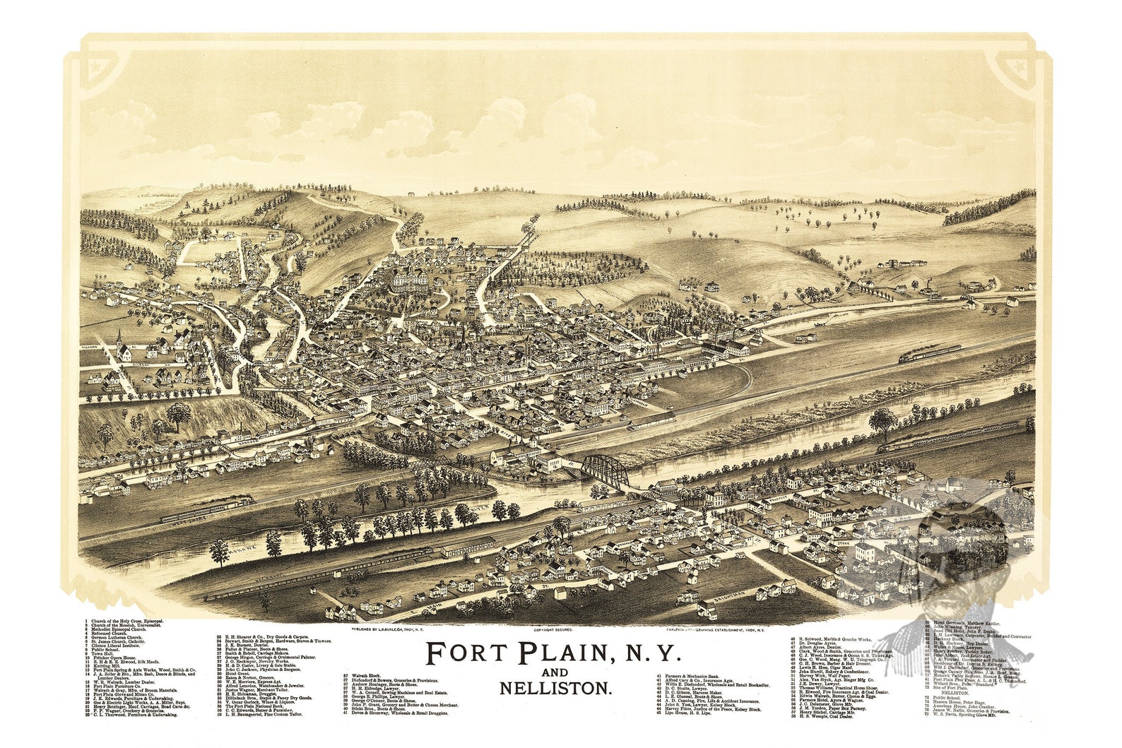 Vintage Fort Plain Map 1891 Old Map of Fort Plain New York Etsy
