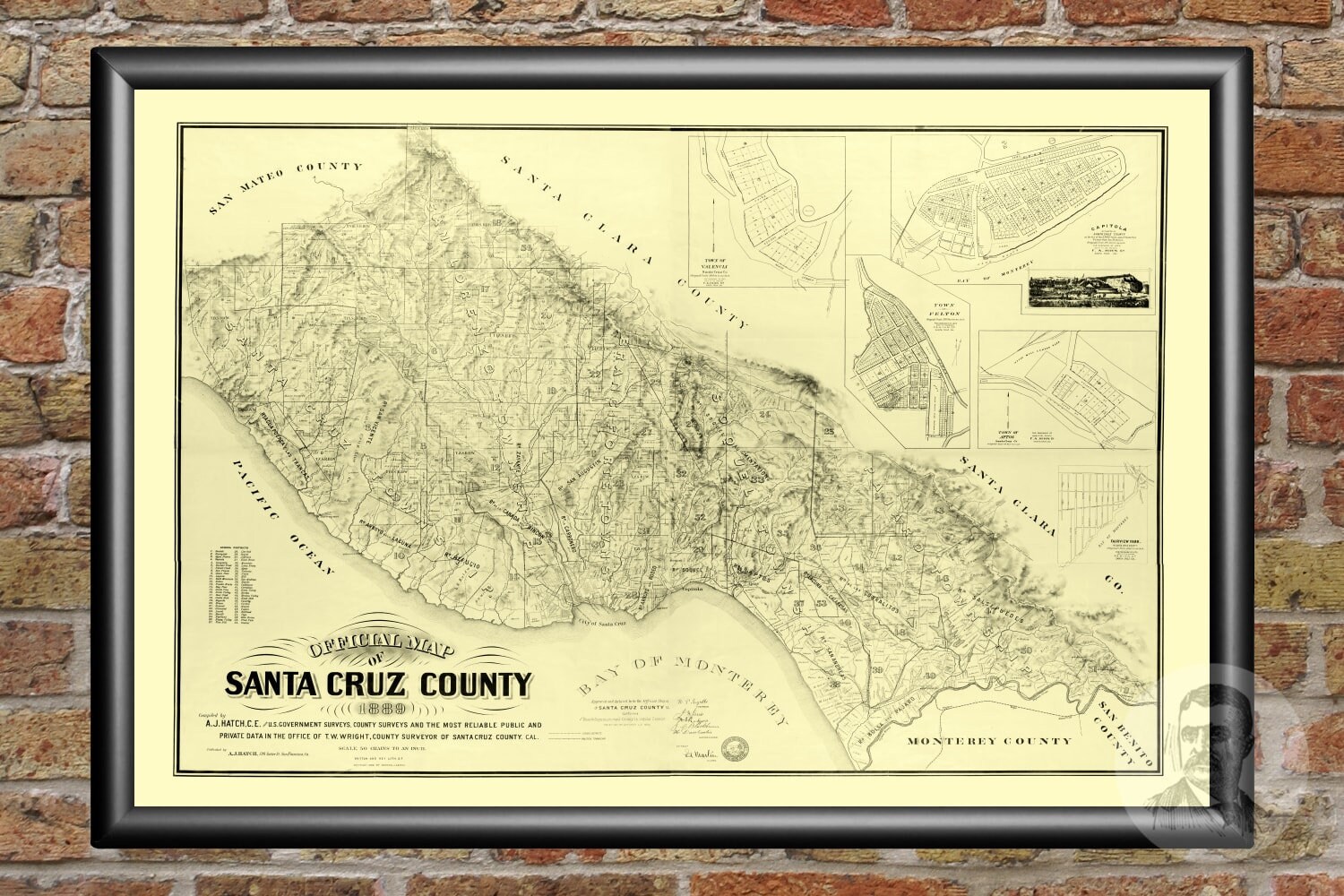Vintage Santa Cruz County Map 1889 Old Map of Santa Cruz Etsy