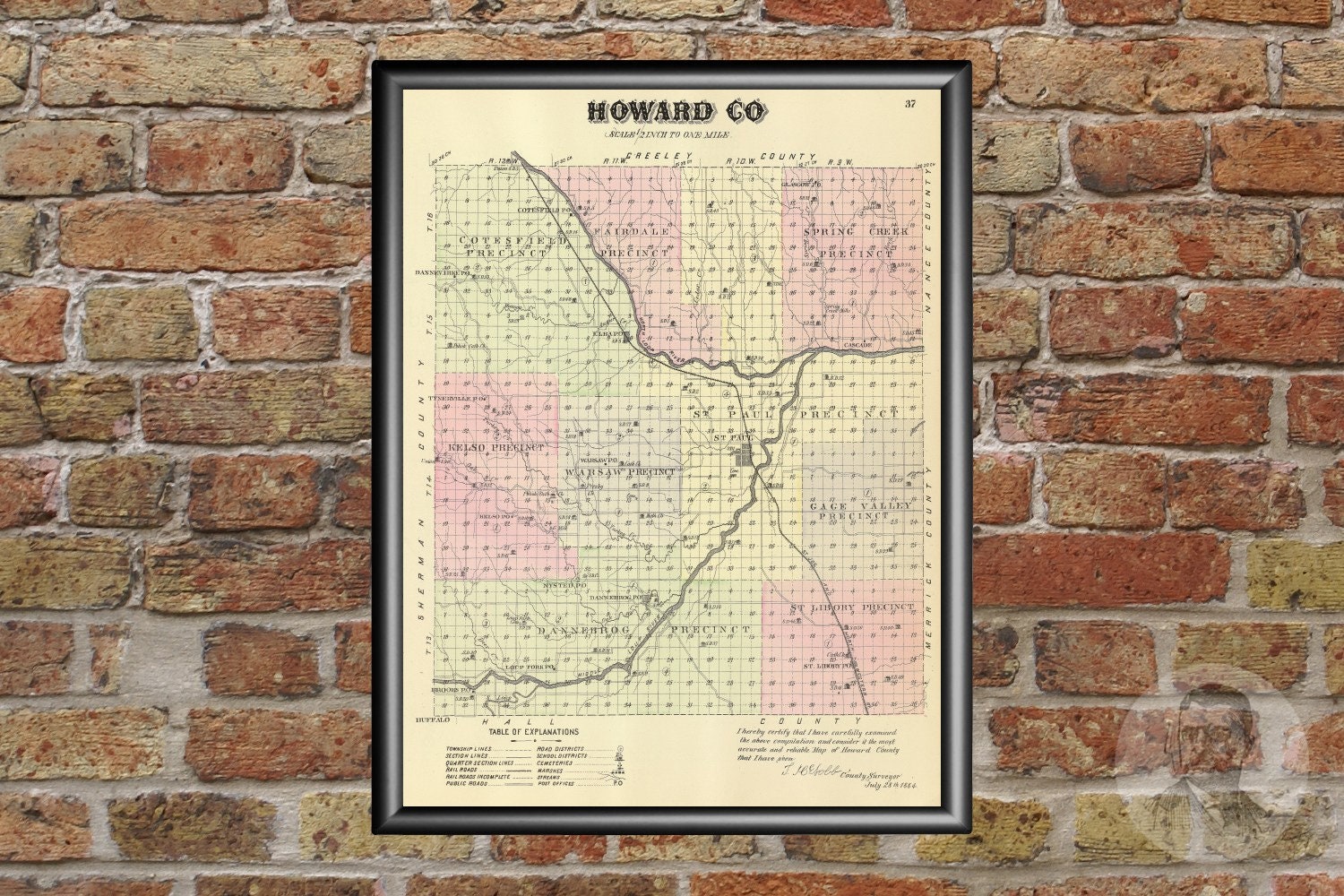 Vintage Howard County NE Map 1885 Old Nebraska Map Etsy