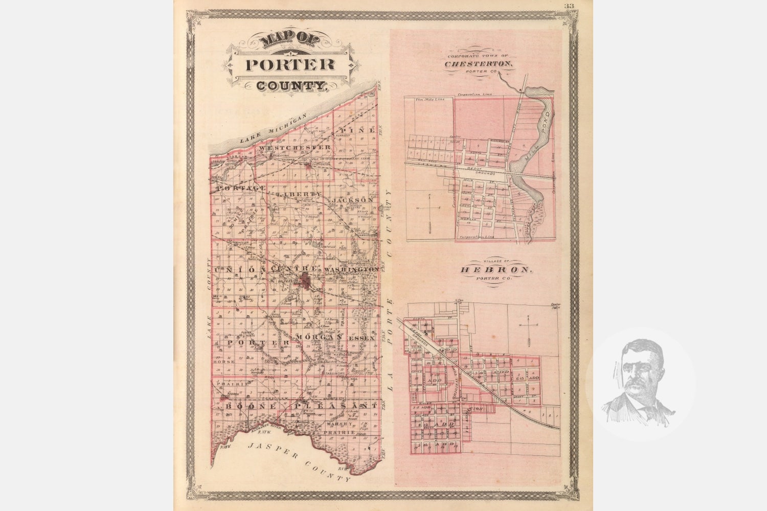 Vintage Porter County IN Map 1876 Old Indiana Map Etsy