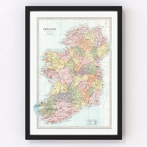 Ireland Map 1871, Vintage Ireland Map, Old Ireland Art, Wall Art Gift for Ireland History Lovers Retro Decor