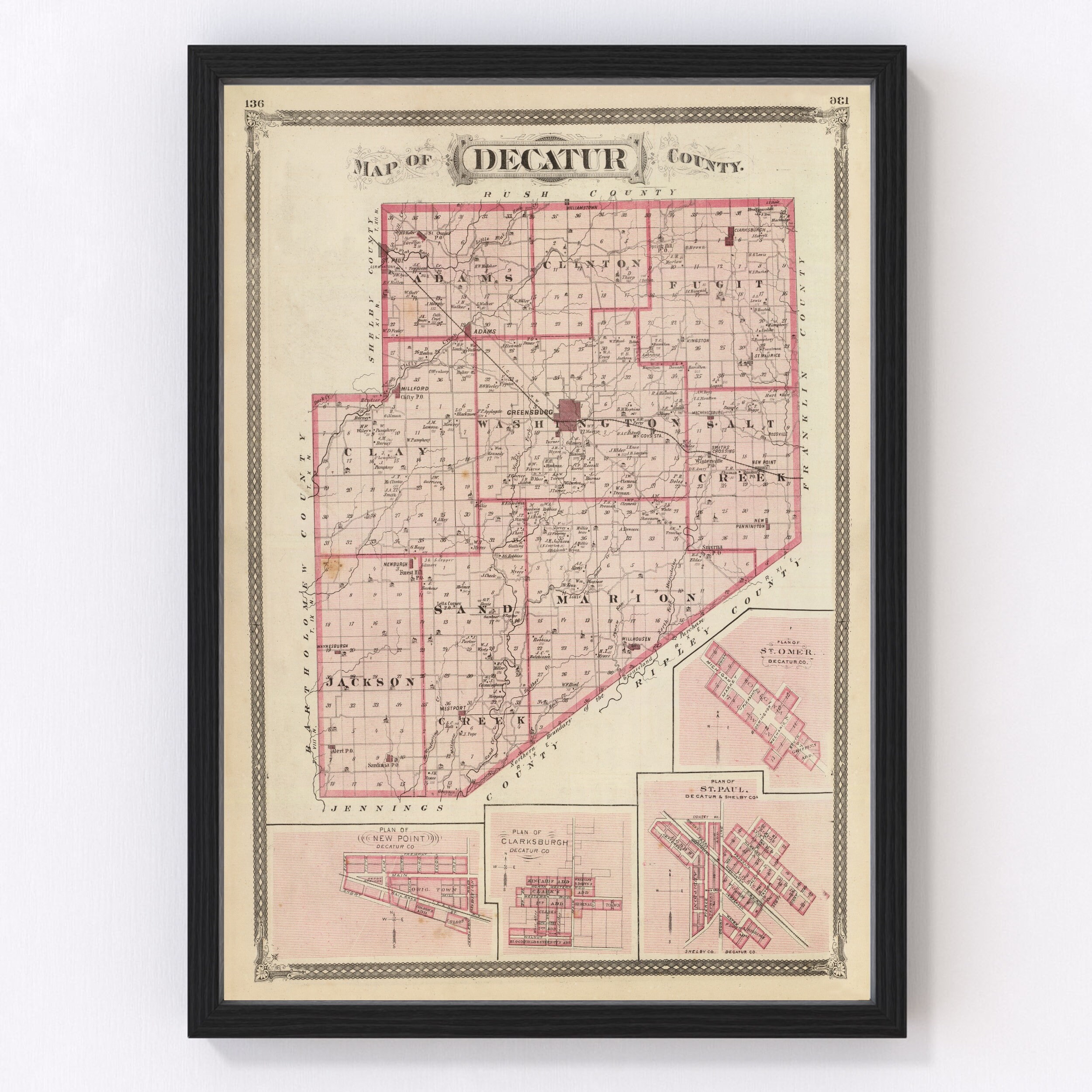 Decatur County Indiana Map Decatur County Indiana Vintage Map From 1876 Old County Map | Etsy