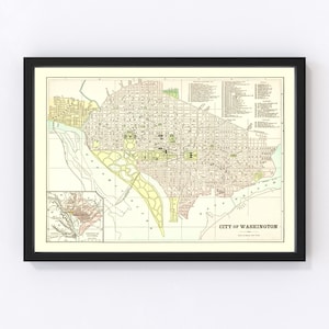Washington Map 1893, Vintage Washington Map, Old Washington DC Art, Wall Art Gift for Washington History Lovers Retro Decor