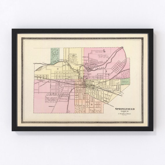 Springfield Map 1872 Old Map of Vintage Etsy México