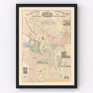 Philadelphia Map 1872, Vintage Philadelphia Map, Old Philadelphia Pennsylvania Art, Wall Art Gift for Philadelphia History Lovers Retro Deco