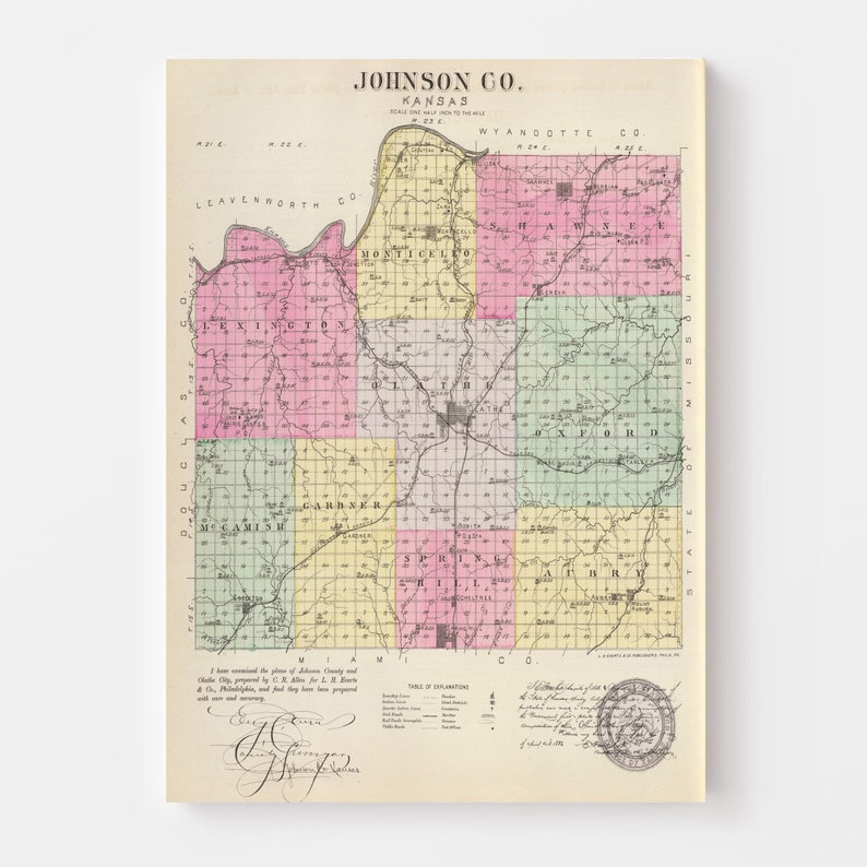 Johnson County KS Map 1887 Old Map of Olathe Kansas Art - Etsy