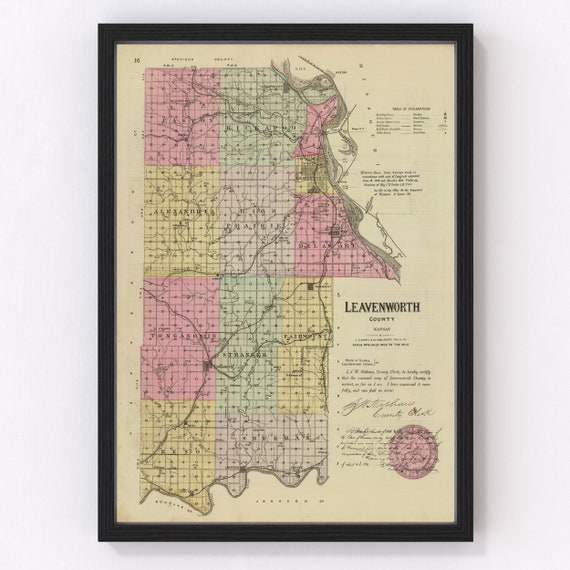 Leavenworth County KS Map 1887 Old Map of Leavenworth Kansas Etsy