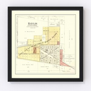 May include: A vintage map of Baylis, Platted by an unknown person, located in the Southwest Quarter of Section 7, Pines' Sub Div of Southeast Quarter, showing property lines and owners' names.