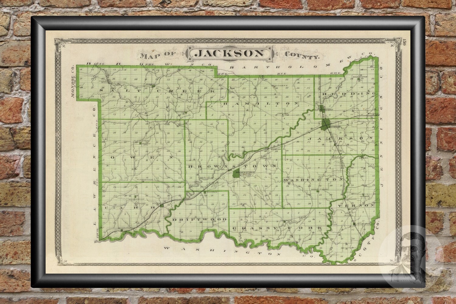 Vintage Jackson County IN Map 1876 Old Indiana Map Etsy