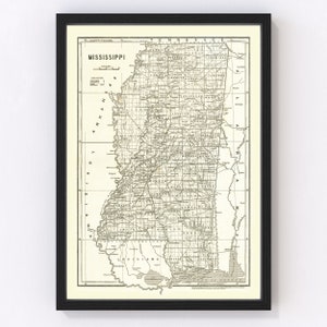 Mississippi Map 1842, Vintage Mississippi Map, Old Mississippi Art, Wall Art Gift for Mississippi History Lovers Retro Decor