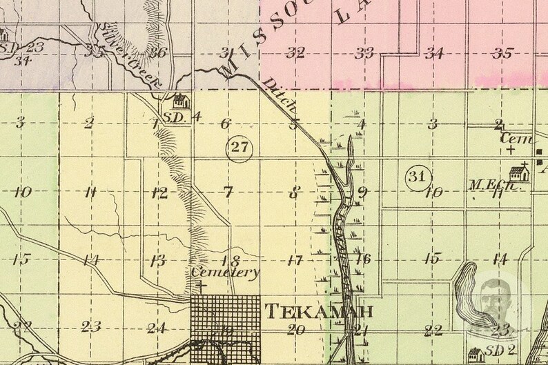 Vintage Burt County NE Map 1885 Old Nebraska Map Historical Etsy