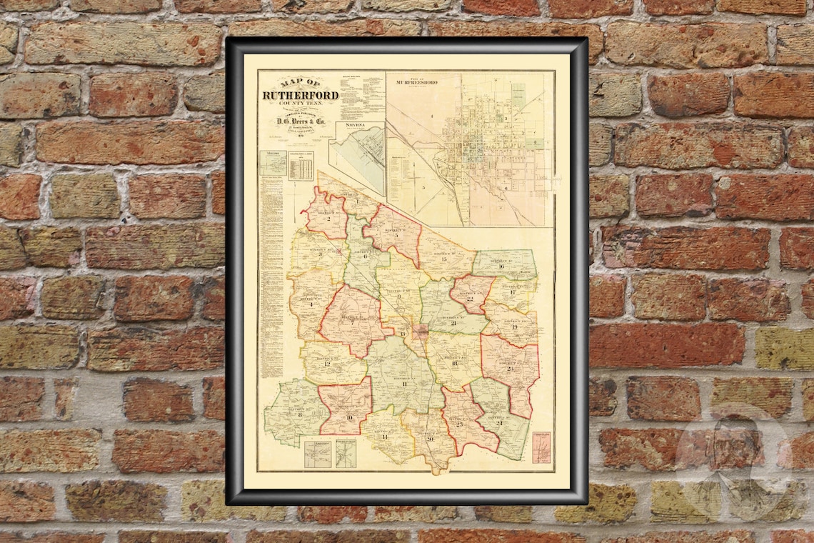 Vintage Rutherford County Map 1878 Old Map of Rutherford | Etsy