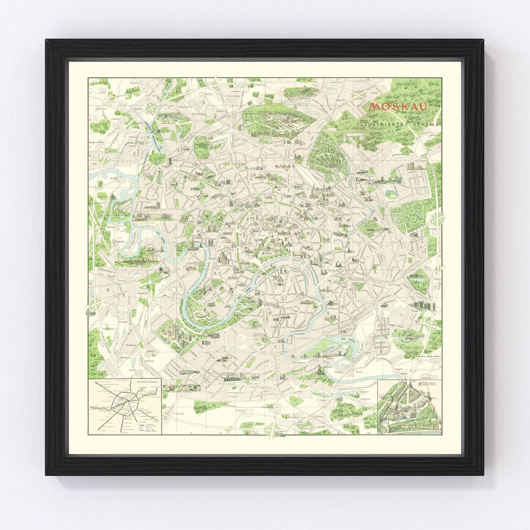 Moscow Map 1968, Vintage Moscow Map, Old Moscow Art, Wall Art Gift for ...