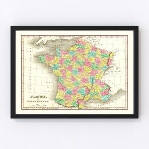 France Map 1831, Vintage France Map, Old France Art, Wall Art Gift for France History Lovers Retro Decor