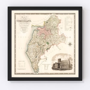 Cumberland England Map 1830, Vintage Cumberland England Map, Old Cumberland England Art, Wall Art Gift for Cumberland England History Lovers