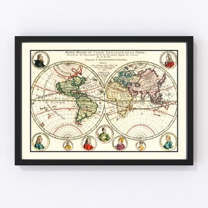 World Map 1717, Vintage World Map, Old World Art, Wall Art Gift for World History Lovers Retro Decor
