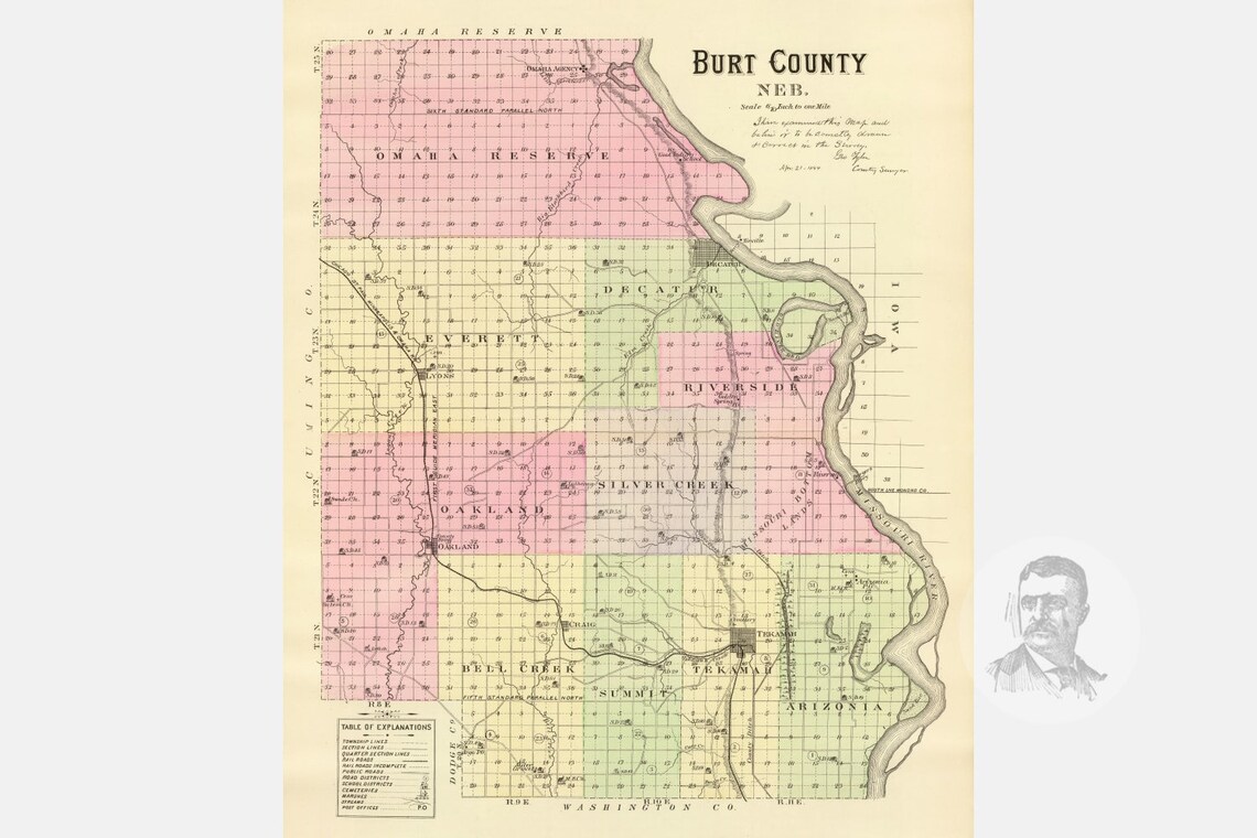Vintage Burt County NE Map 1885 Old Nebraska Map Historical Etsy